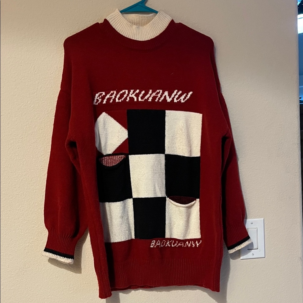 Vintage Red Checkered  women Sweater